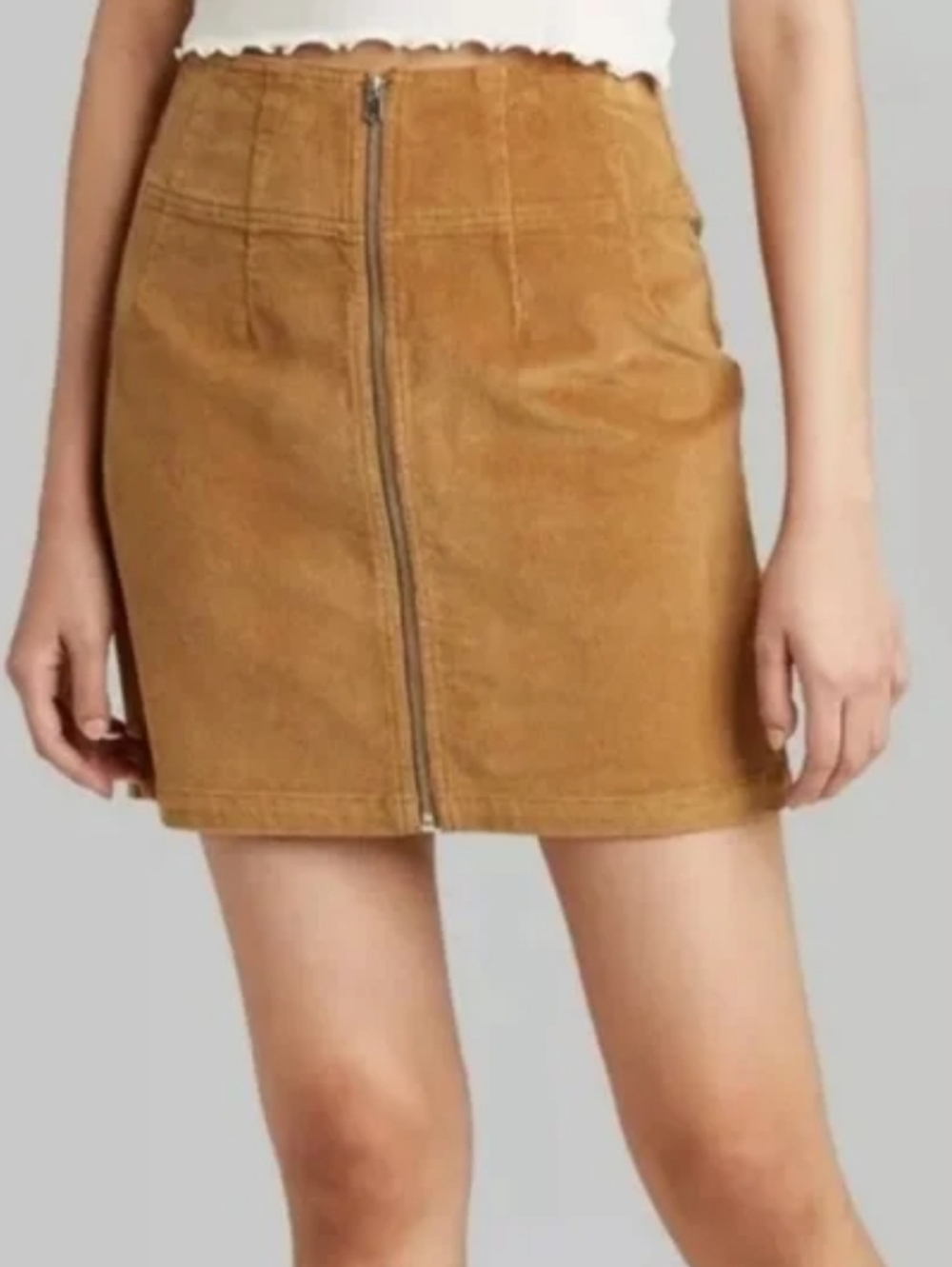wild fable Camel Zip-Front Corduroy Mini Skirt Size 10 NWT